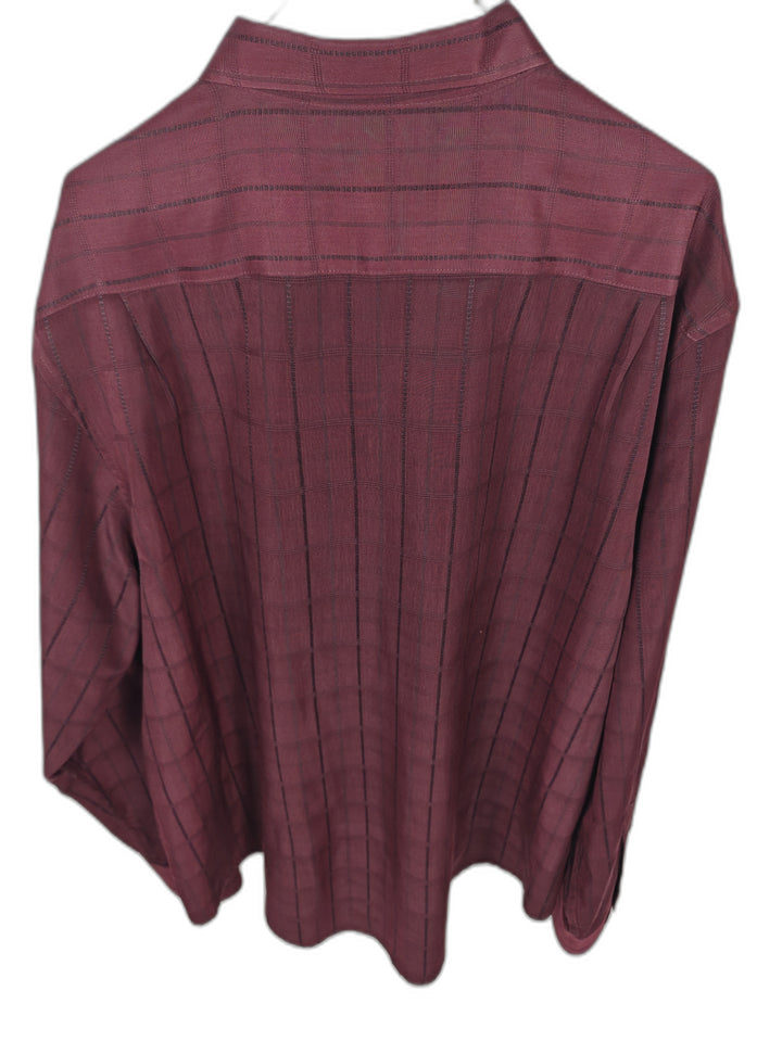 George Men's 2XL Burgundy Windowpane Long Sleeve Button Front Shirt Size 50-52