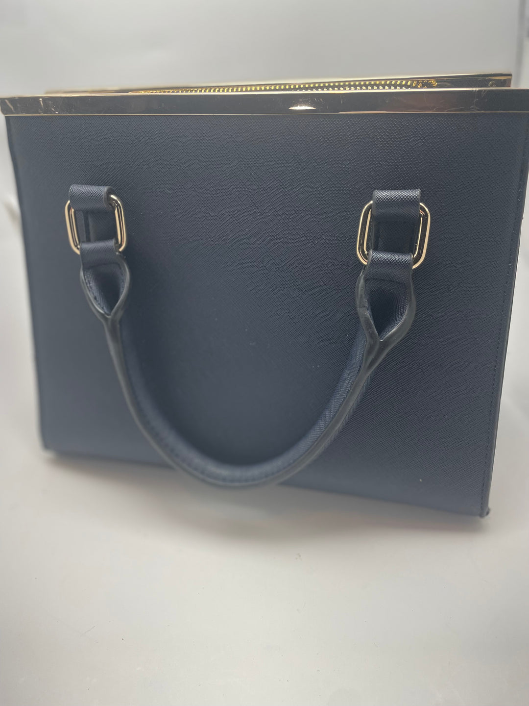Dune London Navy Blue Structured Satchel Handbag Gold Hardware Women&