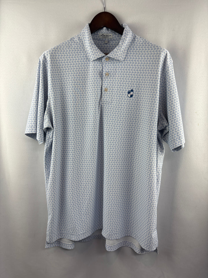 Men’s Peter Millar XL White &amp; Light Blue Patterned Golf Polo