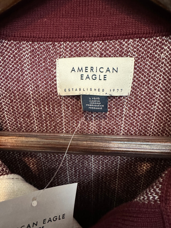 Men’s American Eagle Maroon and White Striped Polo Size L