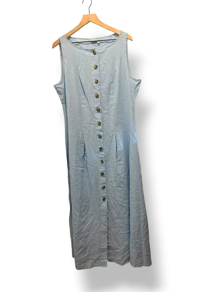 ASOS Design Light Blue Cotton Linen Button Front Maxi Dress Size 14 Coastal NWT