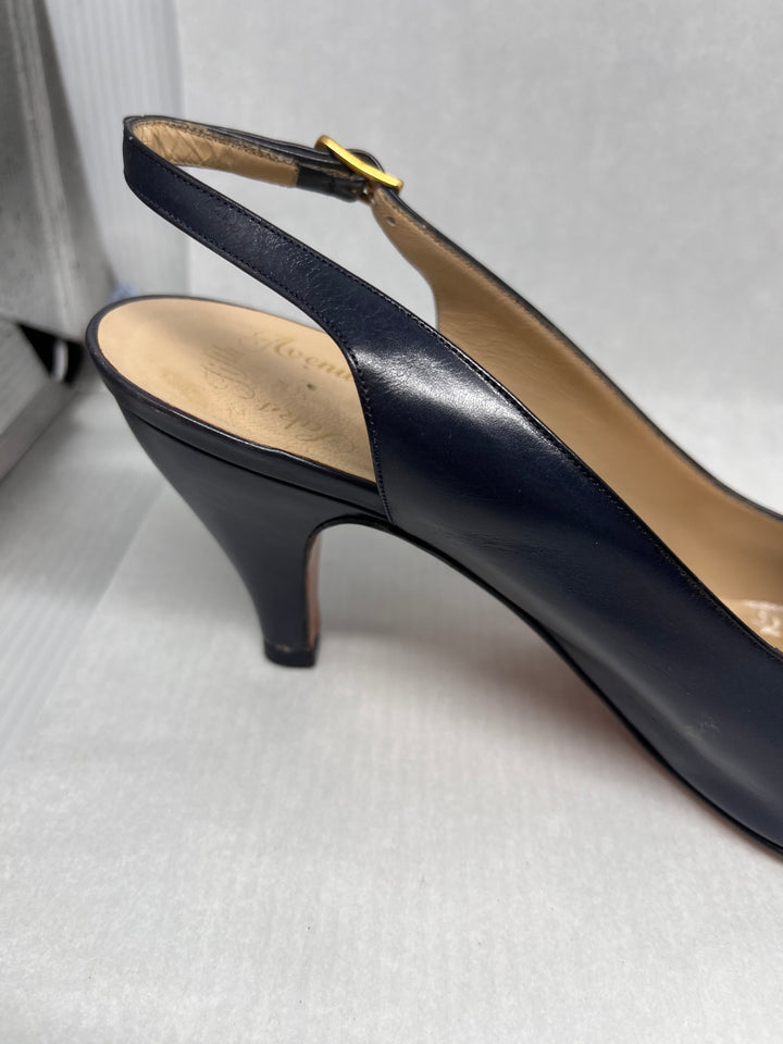 Salvatore Ferragamo Dark Blue Peep Toe Slingback Heels Size 7.5