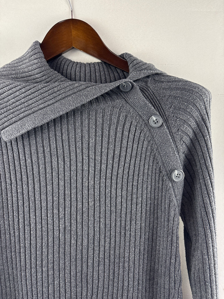Women’s Magnolia Grace Small Gray Ribbed Knit Sweater