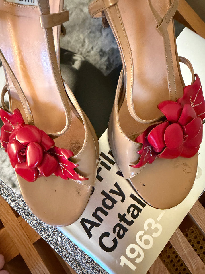 Ballin Italian Leather Floral Strappy Heels Size 8