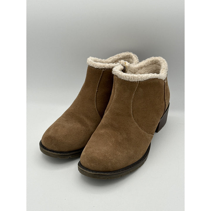 Sporto Womens Brown Ankle Boots Size 7.5M Suede Faux Fur Lined With Zipper Closure