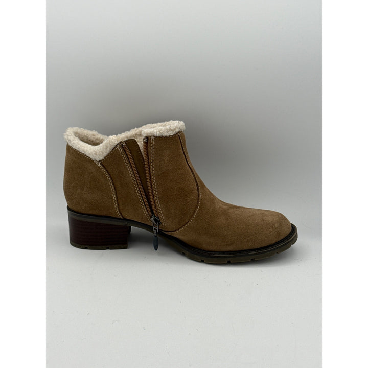 Sporto Womens Brown Ankle Boots Size 7.5M Suede Faux Fur Lined With Zipper Closure