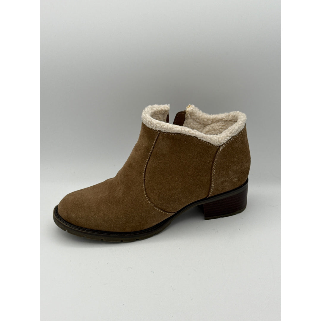 Sporto Womens Brown Ankle Boots Size 7.5M Suede Faux Fur Lined With Zipper Closure