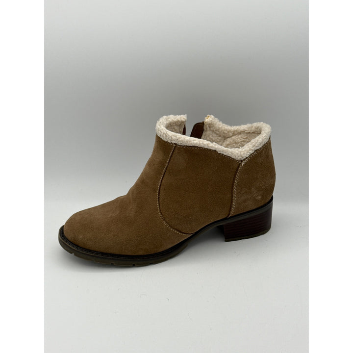 Sporto Womens Brown Ankle Boots Size 7.5M Suede Faux Fur Lined With Zipper Closure