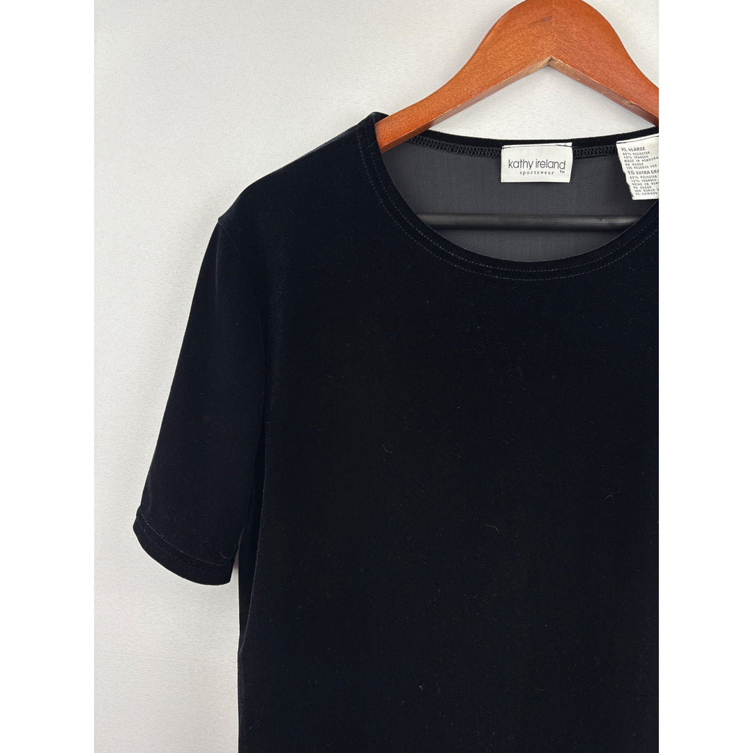 Women’s Kathy Ireland XL Black Velvet Short Sleeve Shirt