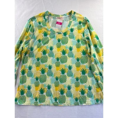 Fresh Produce Womens Pineapple Print Long Sleeve Top 2X
