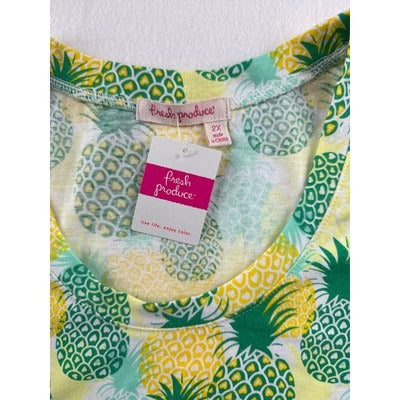 Fresh Produce Womens Pineapple Print Long Sleeve Top 2X