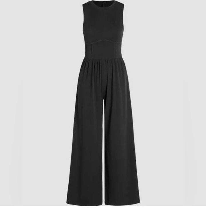 Cider Black Ribbed Wide‑Leg Jumpsuit – Corset Waist SzXL NWT