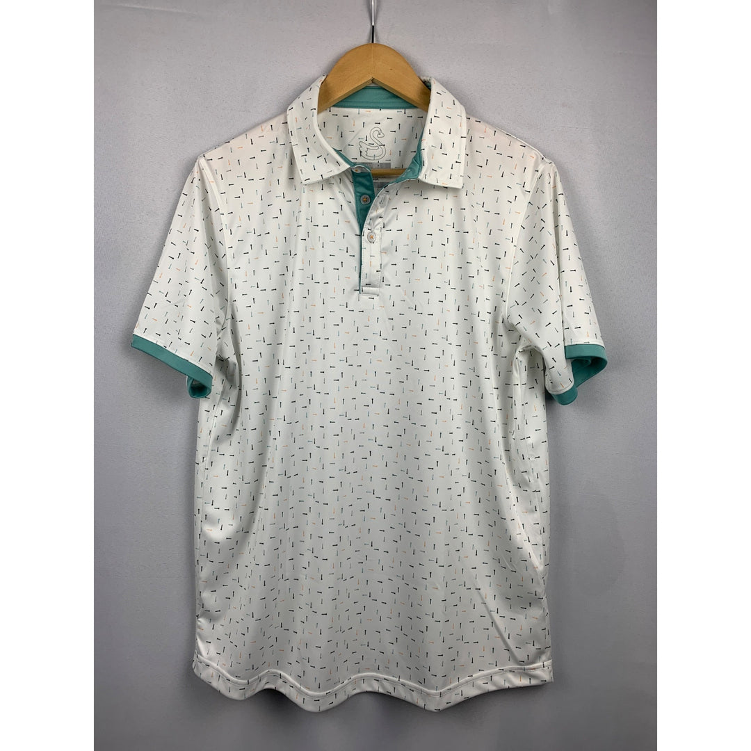 Swannies Mens Golf Polo Shirt Size L White Patterned