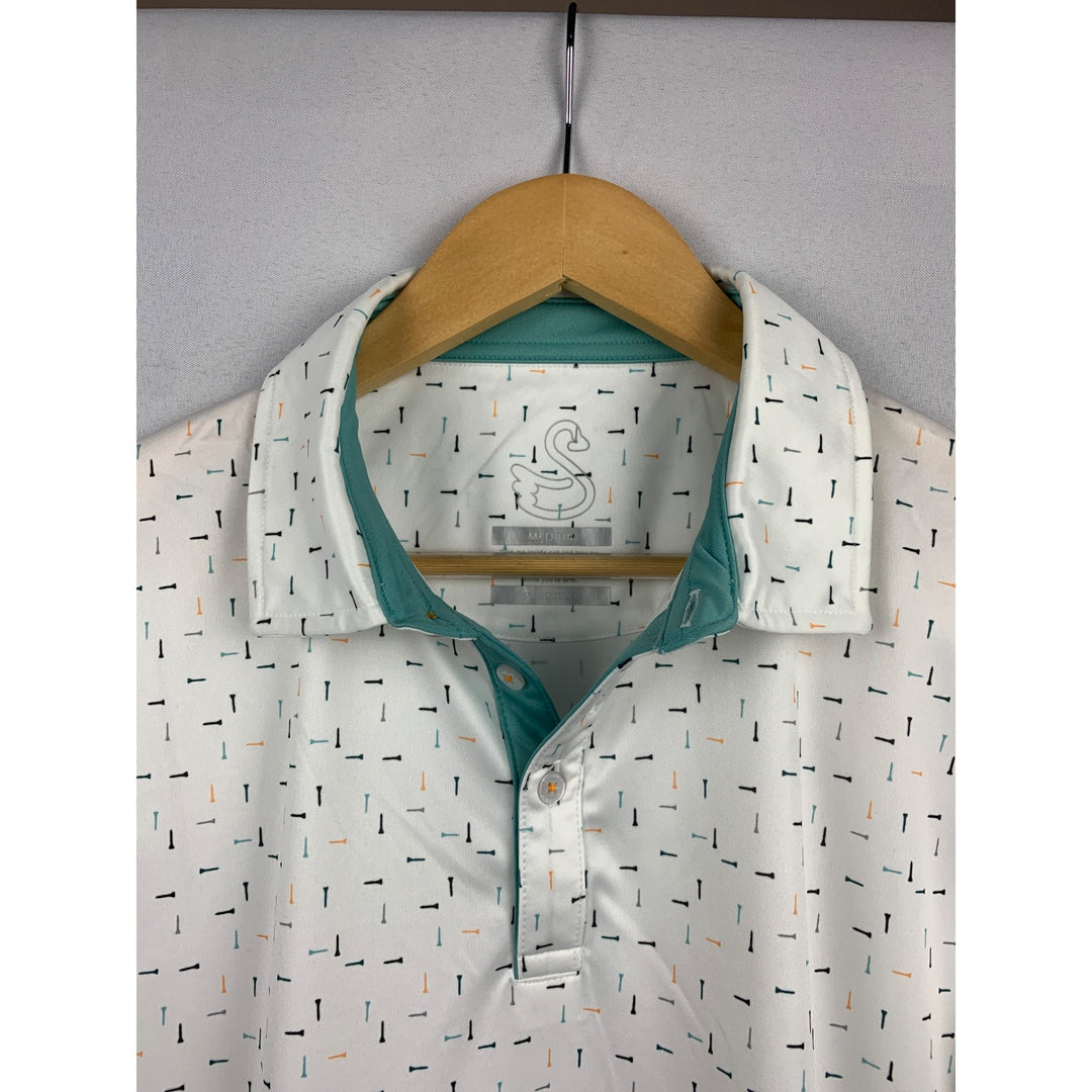 Swannies Mens Golf Polo Shirt Size L White Patterned