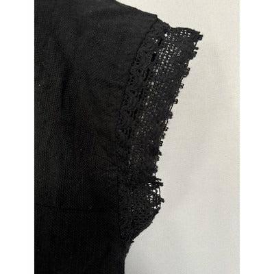 Mexican Embroidered Short Sleeve Blouse XXL Black Cotton Handmade
