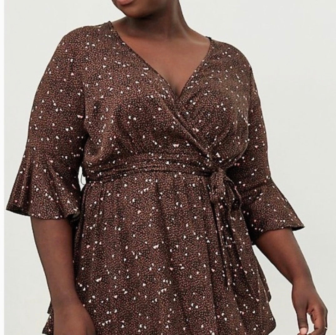 Torrid Faux Wrap Tunic Top Animal Print Pink Hearts Sz1/1X