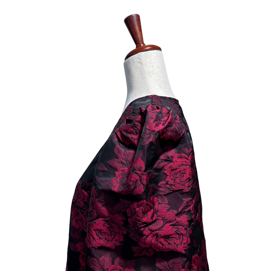 GANNI Dress 36 US Small Botanical Print Jacquard Long Sleeve Minidress in High Risk Red Cocktail