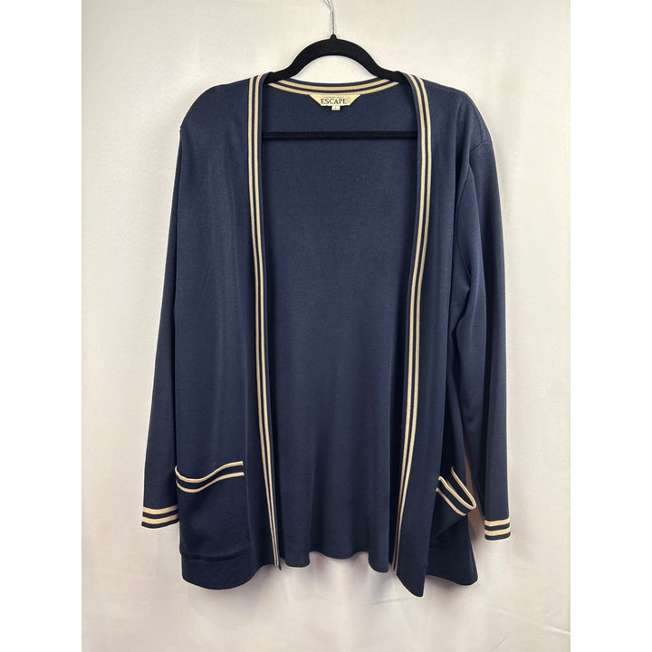 Women’s Howard Wolf Escape Size Large Navy Blue Long Sleeve Sweater with Cream Stripes