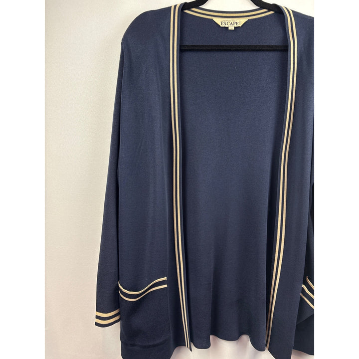 Women’s Howard Wolf Escape Size Large Navy Blue Long Sleeve Sweater with Cream Stripes
