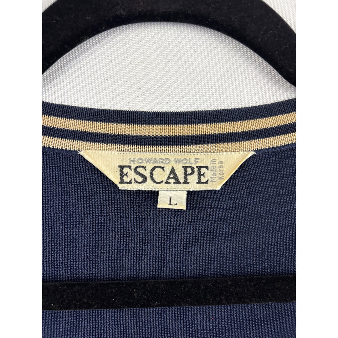 Women’s Howard Wolf Escape Size Large Navy Blue Long Sleeve Sweater with Cream Stripes