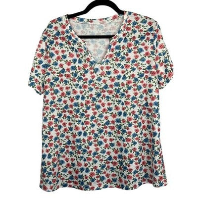 Women’s Lumion Blue & Pink Floral Patterned T-Shirt Sz XL