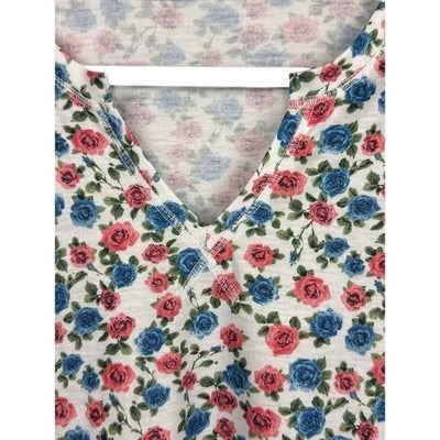Women’s Lumion Blue & Pink Floral Patterned T-Shirt Sz XL