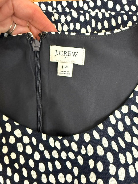 J.Crew Oncilla Print Basketweave Black White Sheath Dress Sz14 NWOT