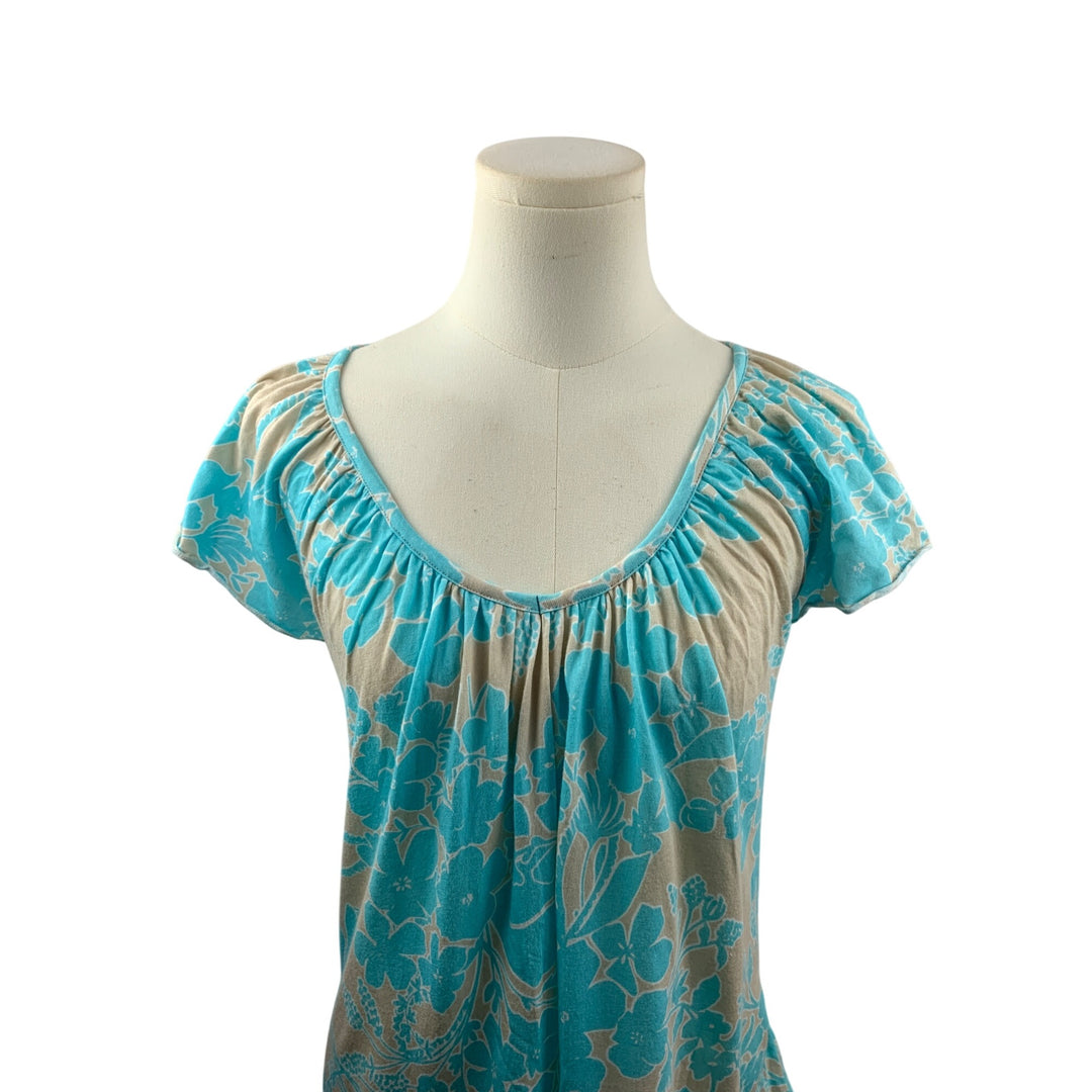 Old Navy Womens Floral Print Blouse Top S Blue & Beige Floral Pattern Short Sleeve