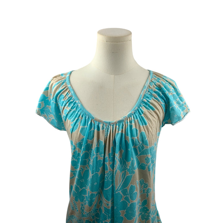Old Navy Womens Floral Print Blouse Top S Blue & Beige Floral Pattern Short Sleeve