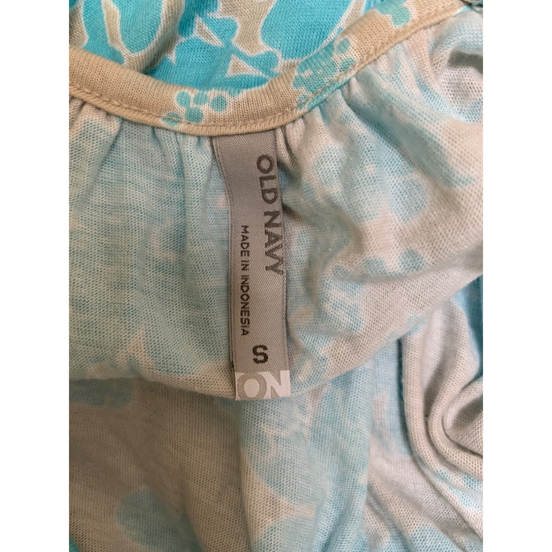 Old Navy Womens Floral Print Blouse Top S Blue & Beige Floral Pattern Short Sleeve