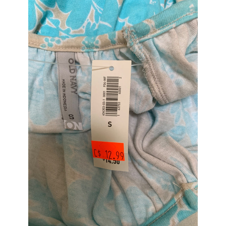 Old Navy Womens Floral Print Blouse Top S Blue & Beige Floral Pattern Short Sleeve
