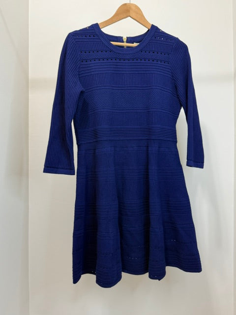 Eliza J Navy Textured Knit Fit and Flare Sweater Dress SzL