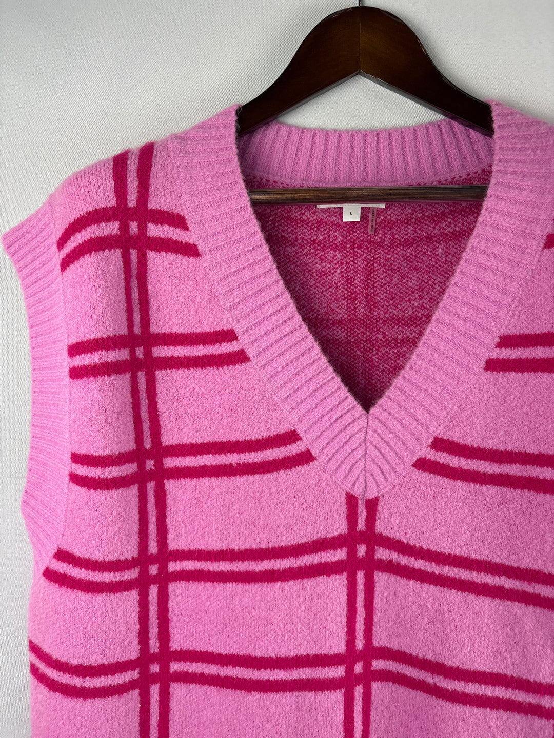Women’s Grey Lab Large Pink Plaid Sweater Vest
