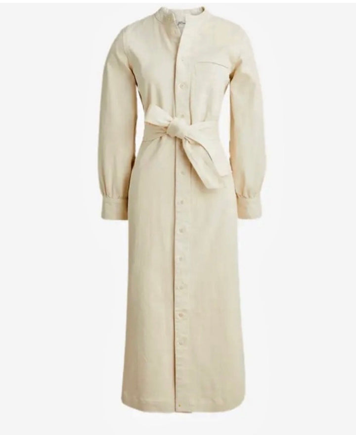 J.Crew Stretch Twill Button Down Cream Shirt Dress Sz14 NWT