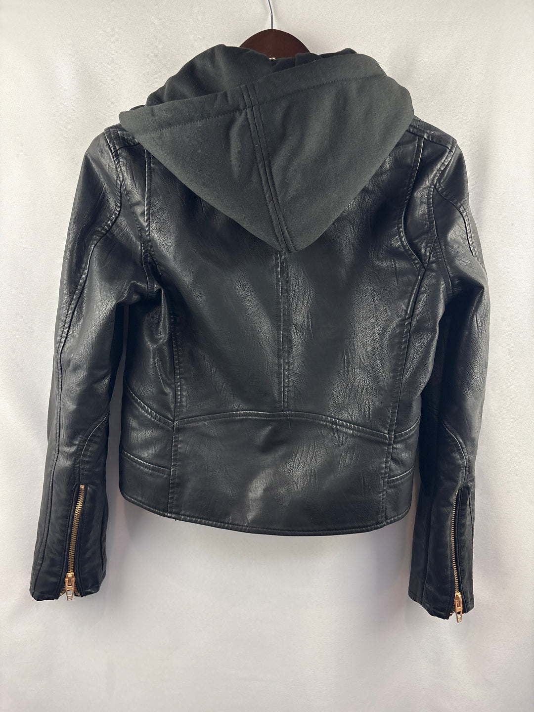 Women’s BlankNYC Medium Black Hooded Faux Leather Moto Jacket