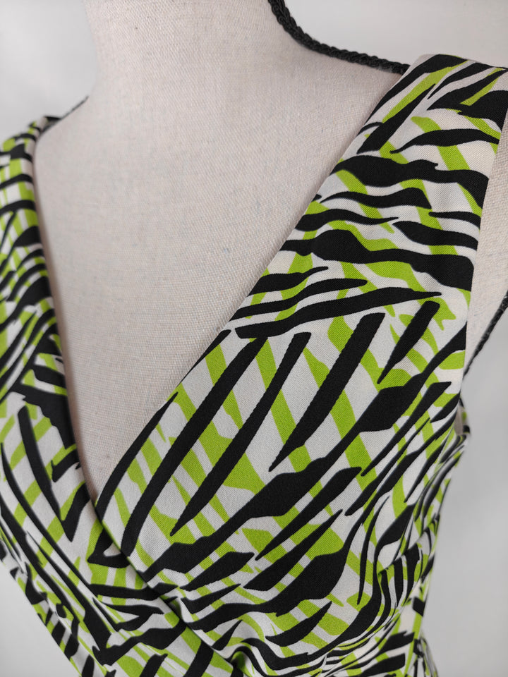 Women’s London Times Abstract Print Ruched Sheath Dress Green Black White Size 4