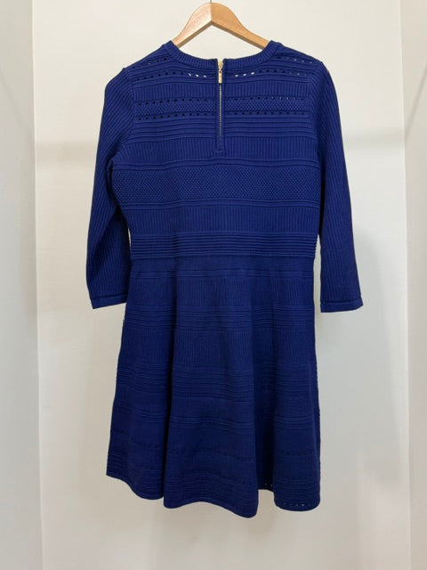 Eliza J Navy Textured Knit Fit and Flare Sweater Dress SzL