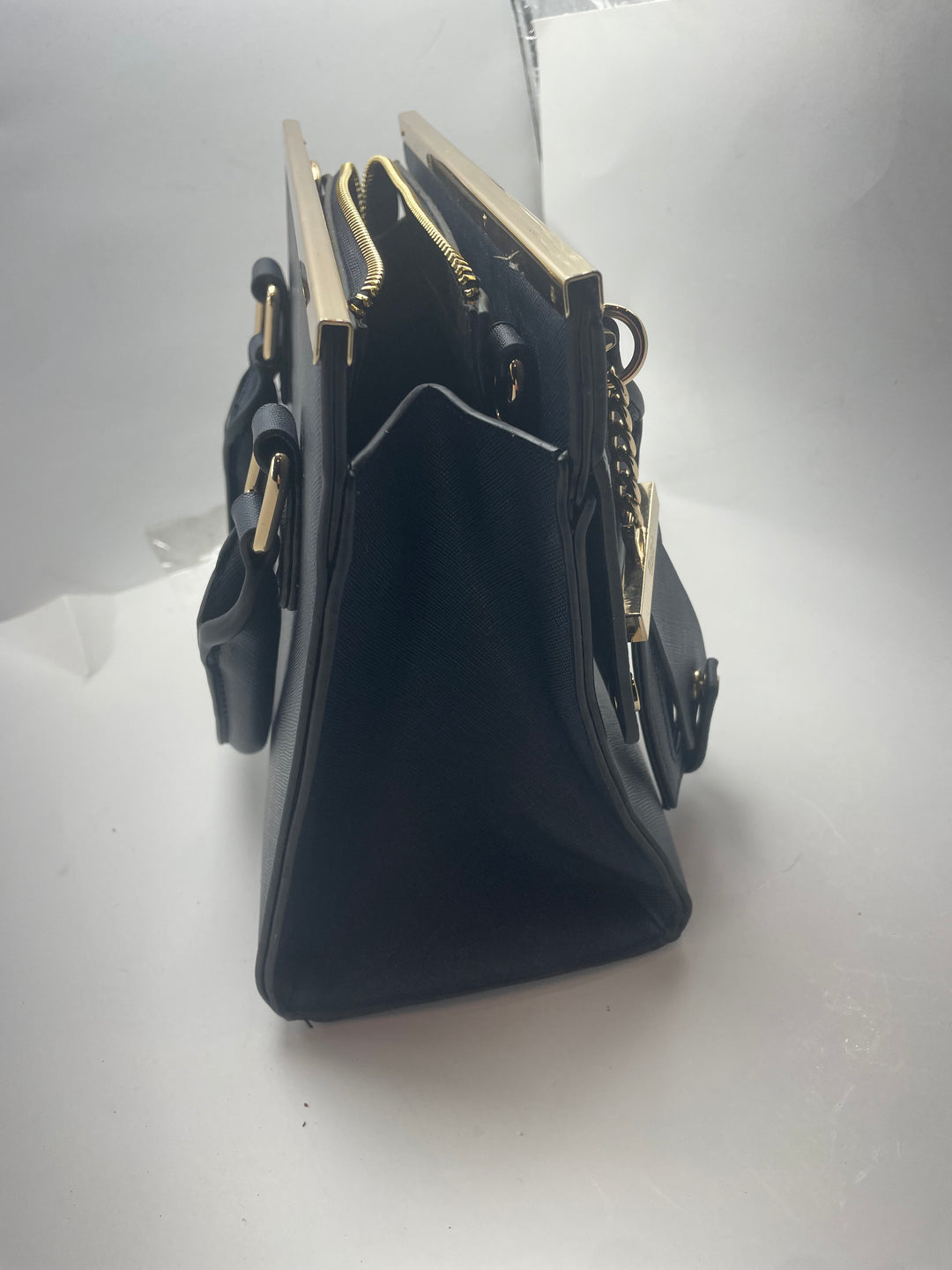 Dune London Navy Blue Structured Satchel Handbag Gold Hardware Women&