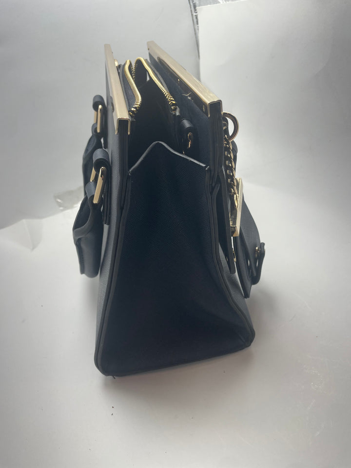 Dune London Navy Blue Structured Satchel Handbag Gold Hardware Women&