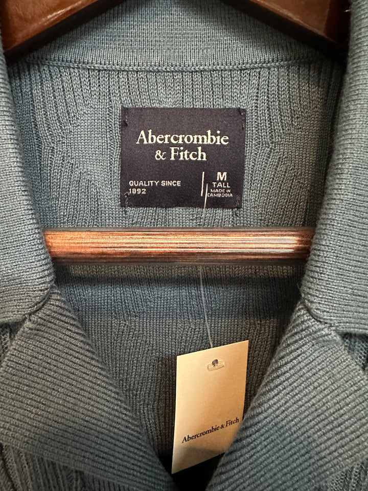 Men’s Abercrombie & Fitch Teal Cable-Knit Short-Sleeve Polo Size M