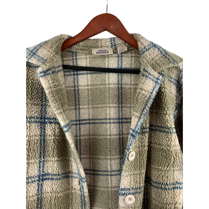 High Sierra Trademark Womens Small Plaid Sherpa Jacket 65% Acrylic 30% Polyester Cozy Outerwear Made In USA