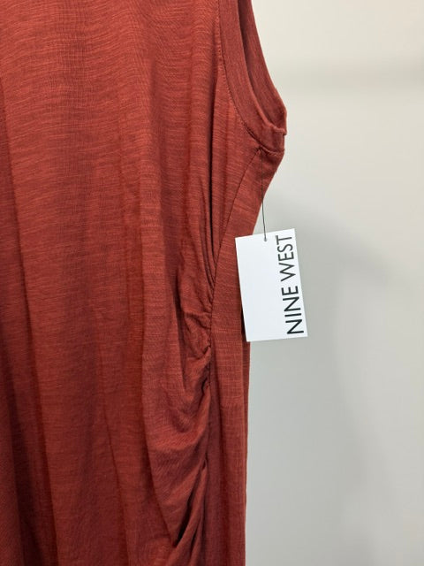 Nine West Side Ruched Sleeveless Dress Rust NWT SzXL