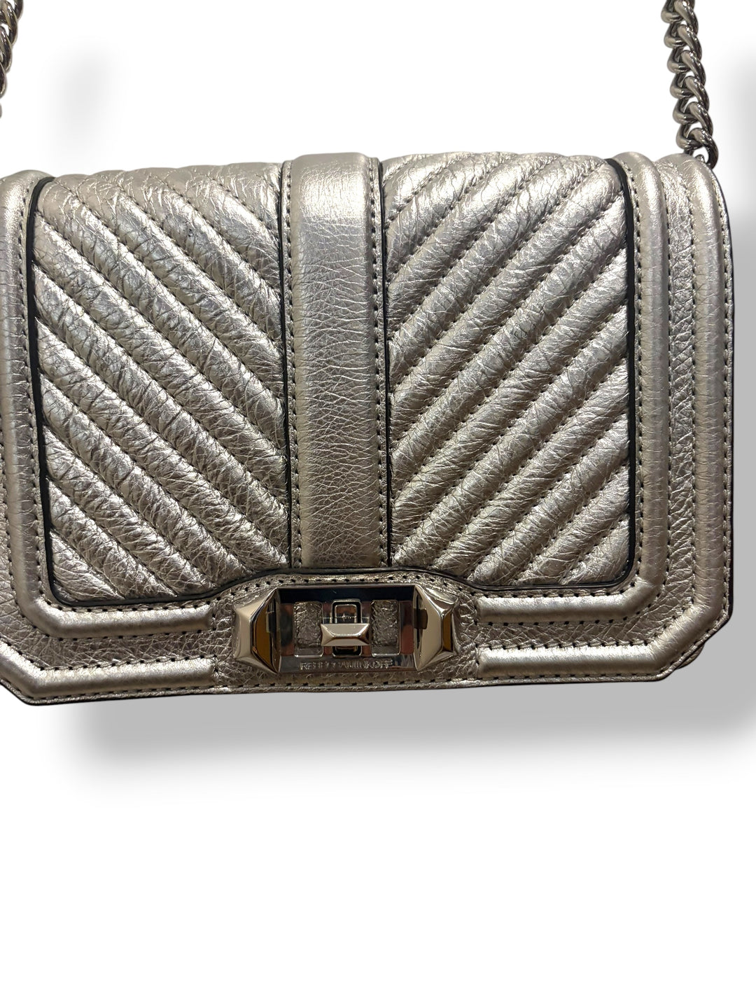 Rebecca Minkoff Small Love Silver Metallic Chevron Crossbody Bag