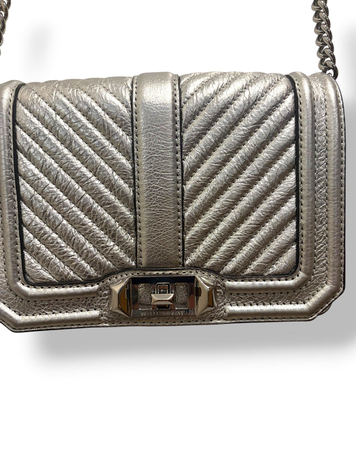 Rebecca Minkoff Small Love Silver Metallic Chevron Crossbody Bag