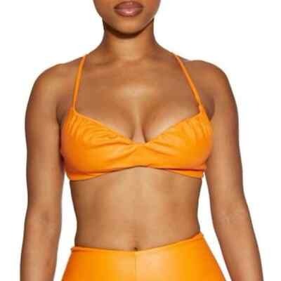 Naked Wardrobe Deep Orange Vegan Leather Bra