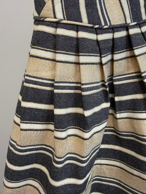 J.Crew Metallic Gold Black Stripe Fit and Flare Dress Sz10
