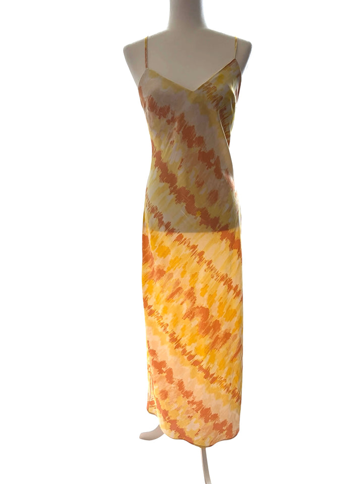 Forever 21 Women’s Yellow/Orange Tie Dye Slip Adjustable  Maxi Dress, Size M