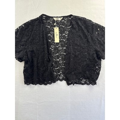 Lace Open Front Crop Cardigan - Black - One Size