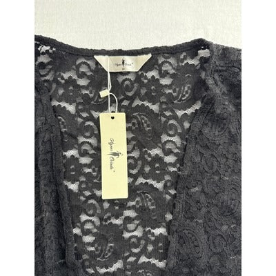 Lace Open Front Crop Cardigan - Black - One Size