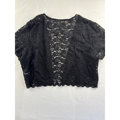 Lace Open Front Crop Cardigan - Black - One Size